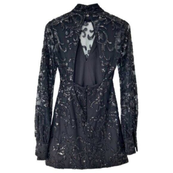 NWT Alexis Franciska Sequined Open Back Beaded Black Mini Dress Size XS - Picture 8 of 12